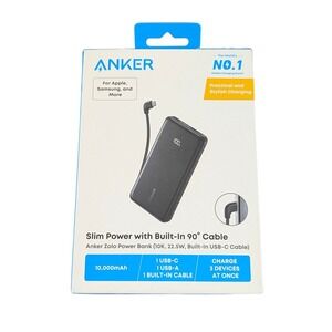 Cc6O Anker Slim Power Bank (10k mAh, 22.5W, Built-In USB-C Cable) Black, "OB"